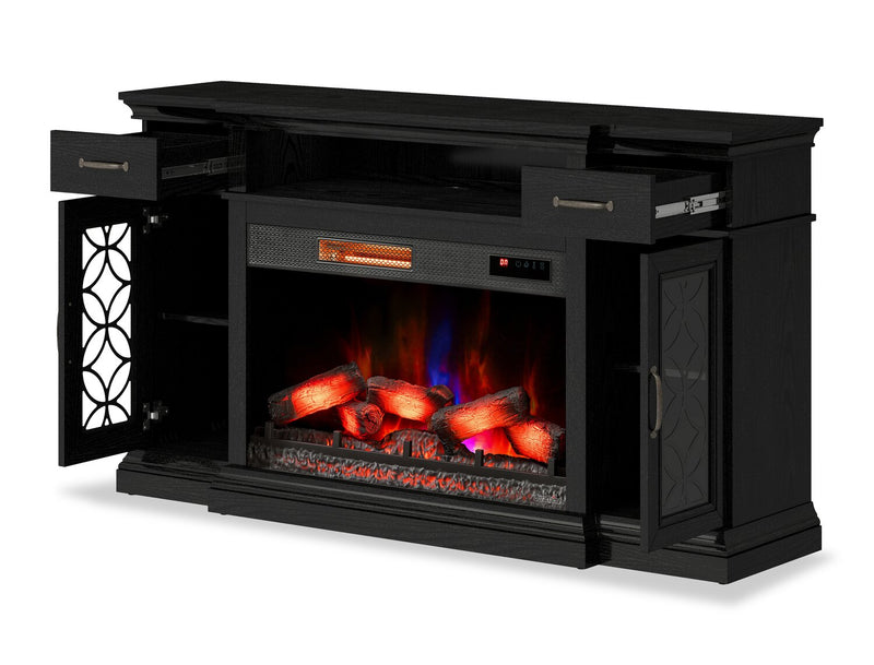 Meuble pour téléviseur Zenith de 64 po avec foyer électrique et rangement, pour téléviseurs jusqu’à 70 po - noir