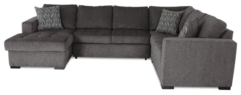 Sofa-lit sectionnel de gauche Legend 4 pièces fabriqué au Canada en tissu de chenille avec fauteuil long de rangement - brun étain