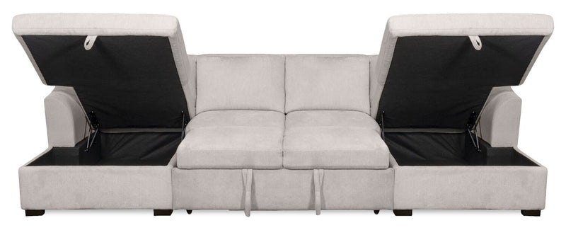 Sofa-lit sectionnel Envy 3 pièces en tissu de chenille avec 2 fauteuils longs de rangement - gris brouillard