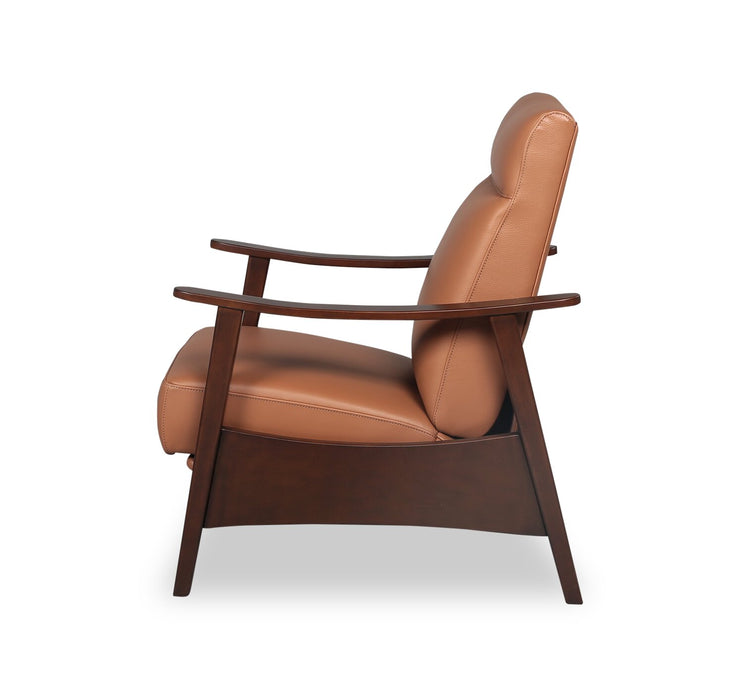 Fauteuil d’appoint à inclinaison par poussée Aydin de 27,5 po en cuir véritable avec accoudoirs et pattes en bois - orange chameau