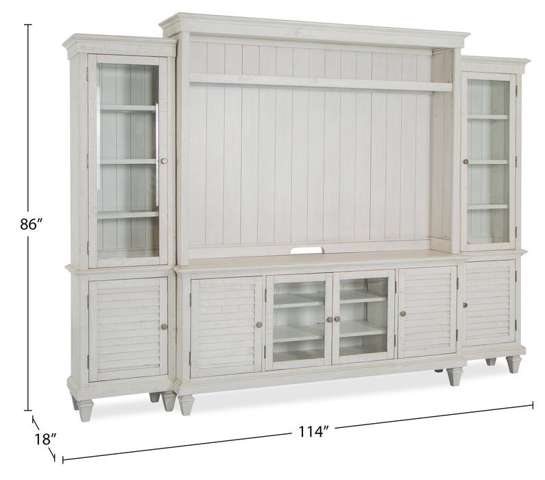 Meuble audio-vidéo rustique Baron 4 pièces de 114 po en pin avec rangement et système de gestion des câbles pour téléviseurs jusqu’à 70 po - albâtre