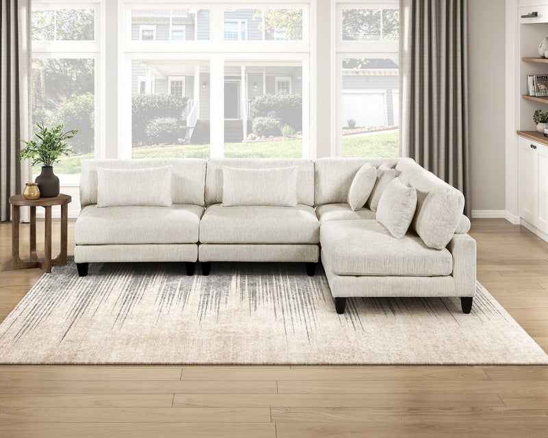 Sofa sectionnel modulaire sans accoudoirs Lounge 4 pièces en chenille - beige 