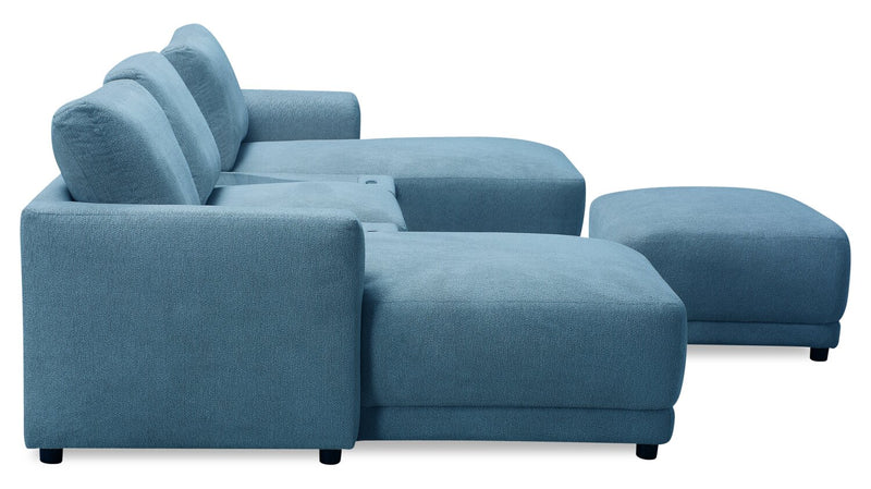 Sofa sectionnel modulaire de gauche Voyage 6 pièces en tissu avec console et pouf - bleu
