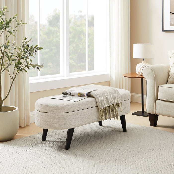 Pouf de rangement ovale Montreal de 43,5 po en tissu - blanc