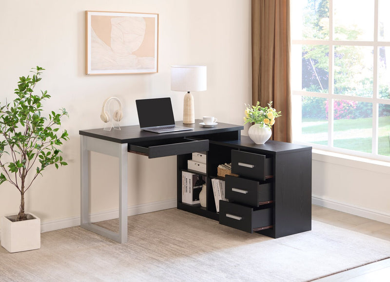 Bureau en coin réversible Owen de 55 po avec 4 tiroirs et compartiments - noir