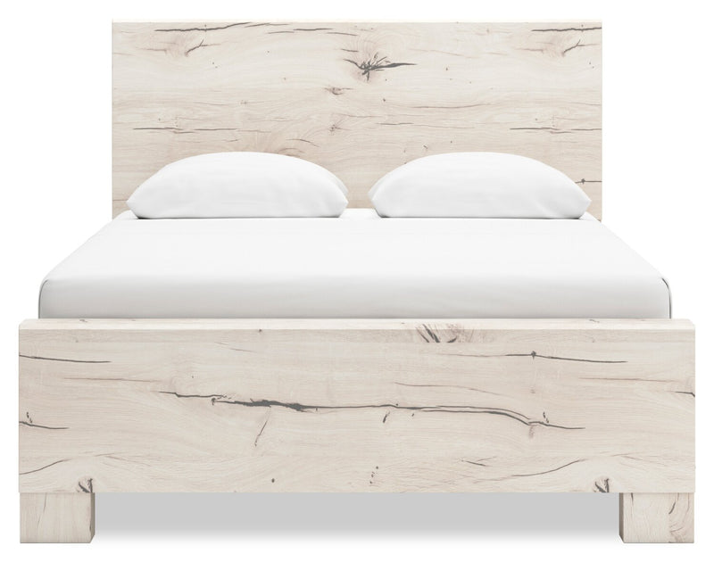 Ensemble de chambre à coucher Derekson 5 pièces blanc rustique avec lit à panneaux, commode et miroir - format grand lit