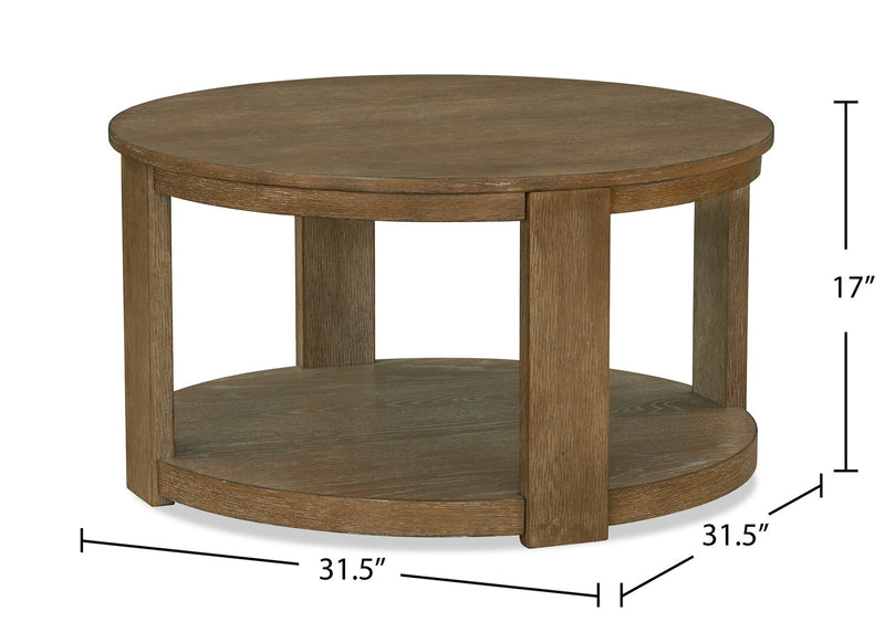 Table à café ronde moderne Declan de 31,5 po avec roulettes - bois naturel