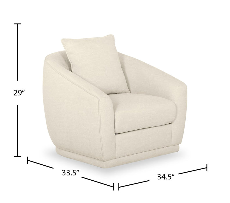 Fauteuil d’appoint pivotant Rio de 34,5 po en tissu de chenille - blanc ivoire