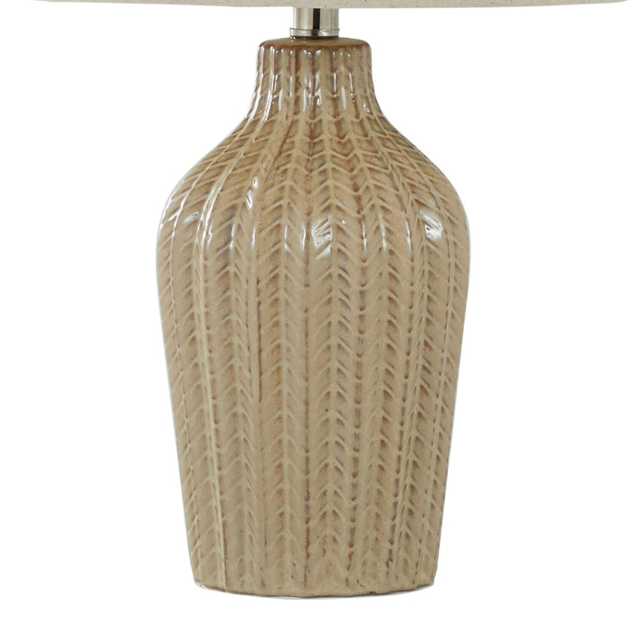 Lampe de table Willa de 23 po en céramique avec nickel poli et avec abat-jour en lin naturel – couleur sable cubain