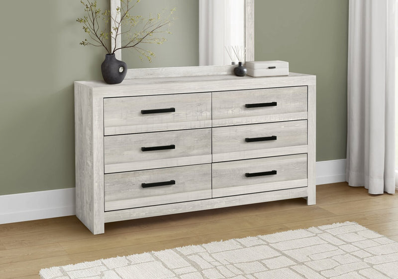 Commode de chambre à coucher Aspen de 59 po (L) x 33 po (H) à 6 tiroirs - grise