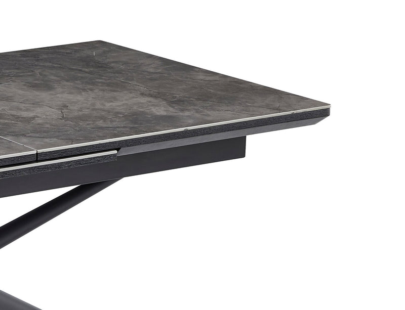 Table de salle à manger Tavo de 63 po à 79 po (L) en métal avec rallonge et base piédestal - grise et noire