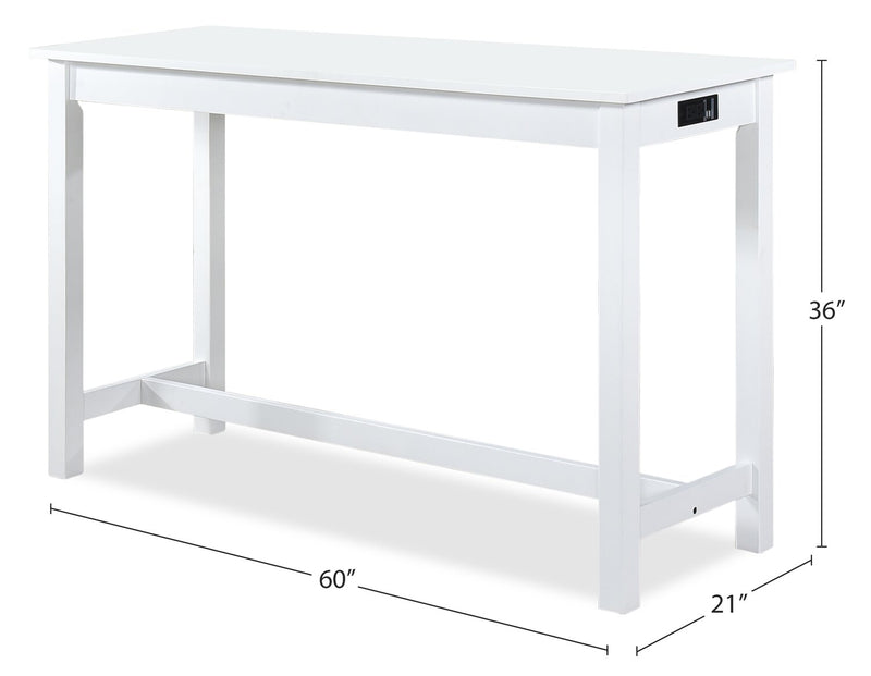 Coin-repas moderne Noah de 60 po avec 3 tabourets de hauteur comptoir et ports USB - blanche