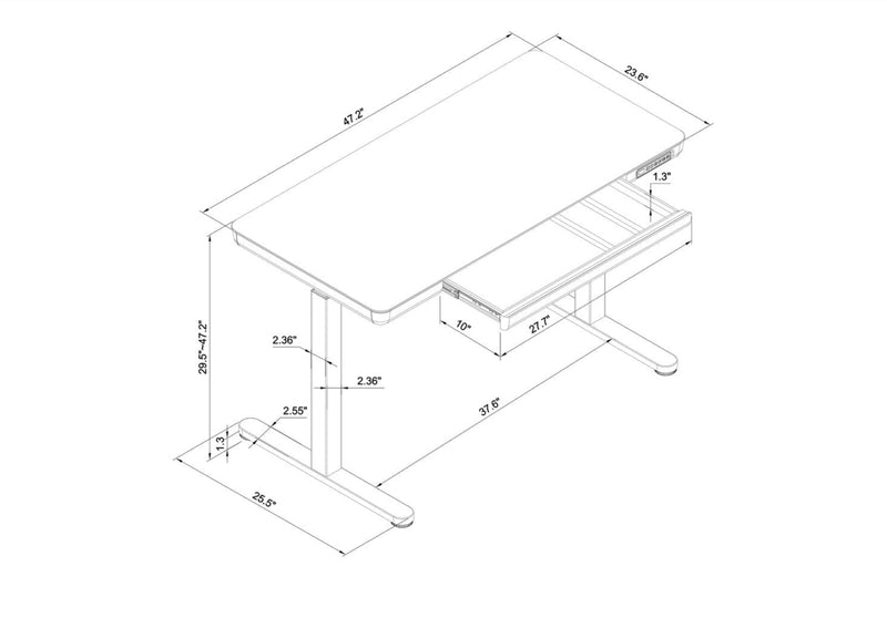 Bureau Metro de 47,24 po à hauteur réglable avec rangement et ports USB - blanc