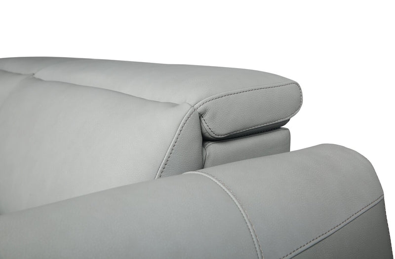 Sofa à inclinaison électrique Gianna de 76 po en cuir véritable avec appuie-têtes électriques et ports USB - bleu spa