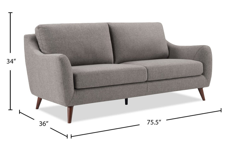 Sofa Ivy de 75,5 po en tissu avec coussins de dossier amovibles - gris