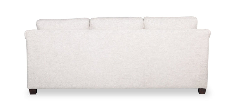 Sofa Mallie de 84 po en tissu de chenille avec accoudoirs enroulés et pattes en bois - blanc coquillage