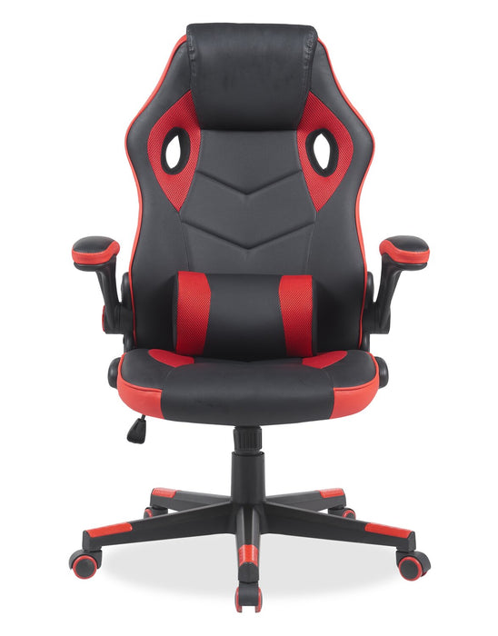 Fauteuil de jeu ergonomique Phœnix de 26,7 po avec coussin lombaire - noir et rouge