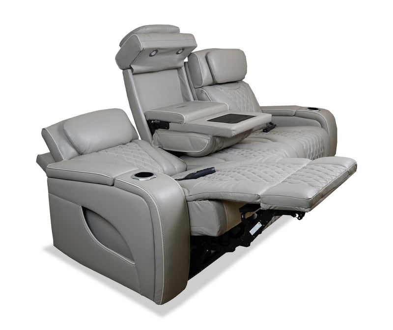 Sofa de massage à inclinaison électrique Elite de 86 po en cuir véritable avec son immersif et appuie-têtes électriques - mastic