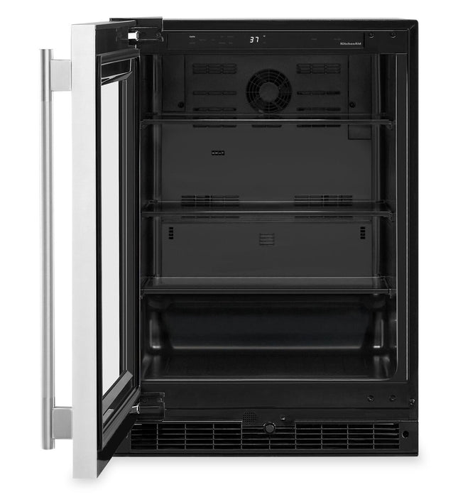 Réfrigérateur sous le comptoir KitchenAid 24\" 5,2 pi³ avec porte en verre – KURL324SSB