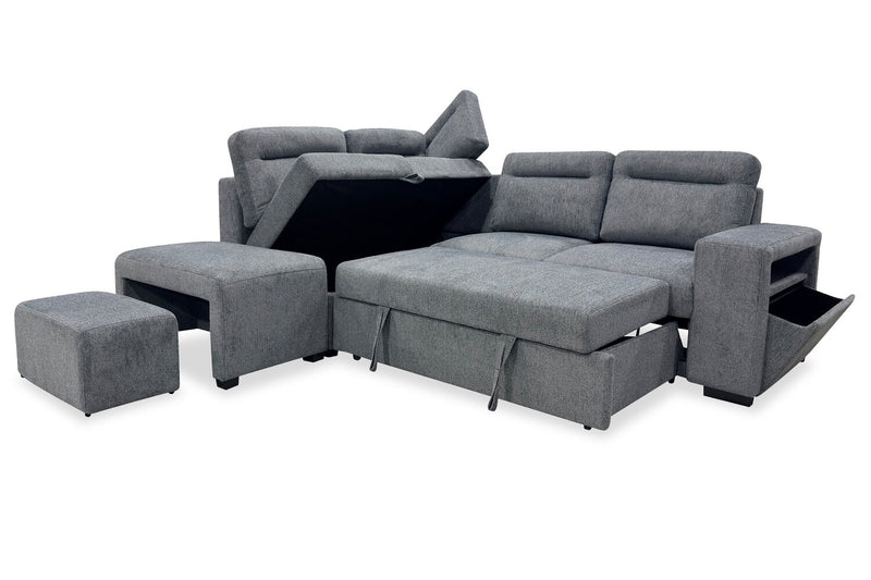 Sofa-lit sectionnel de gauche Coast 3 pièces en tissu avec rangement et pouf - fumée