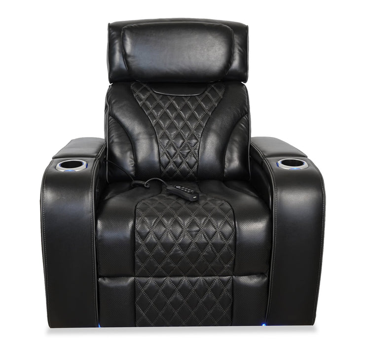 Fauteuil de massage à inclinaison électrique Elite de 38 po en cuir véritable avec son immersif et appuie-tête électrique - noir