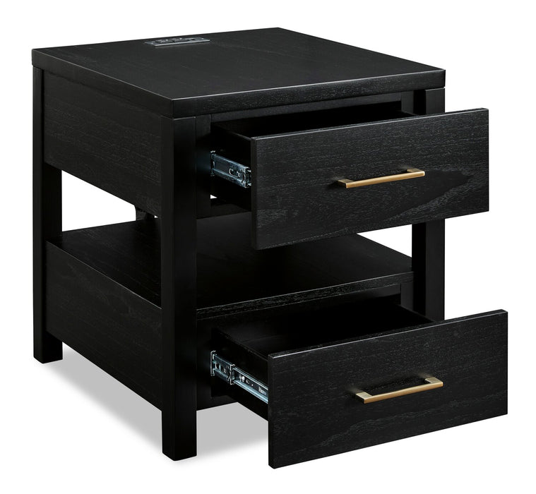 Table de bout contemporaine Julian de 22 po avec rangement et ports USB - noire