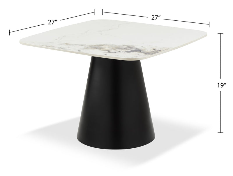 Ensemble table à café de 39,5 po et table de bout modernes Hazel avec dessus en pierre frittée blanche - noir et blanc