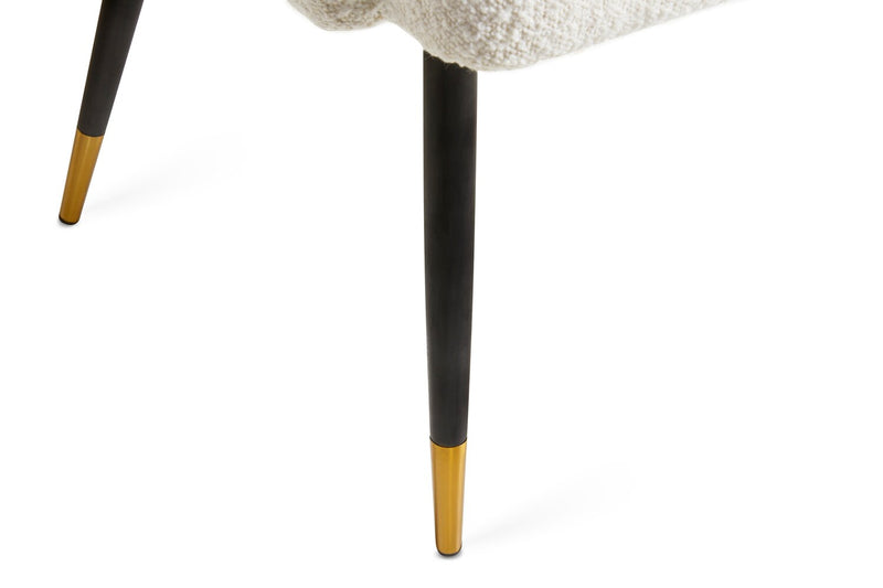 Chaise de salle à manger Gem en tissu bouclé et en métal avec touches dorées - blanche