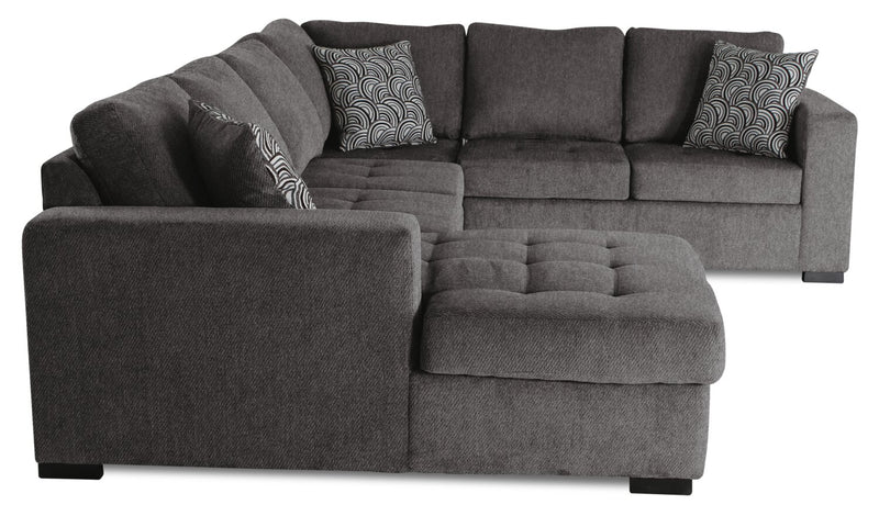 Sofa-lit sectionnel de gauche Legend 4 pièces fabriqué au Canada en tissu de chenille avec fauteuil long de rangement - brun étain