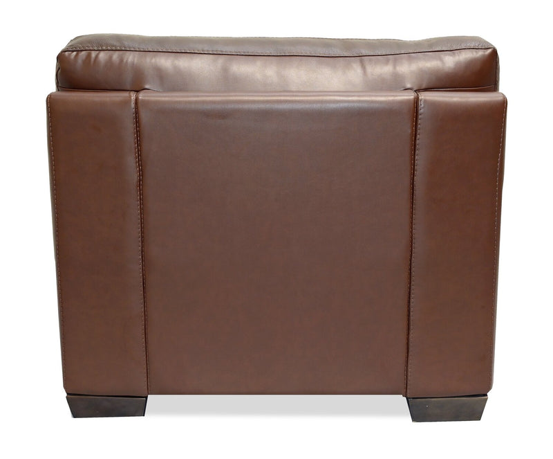 Fauteuil Classico de 47 po en cuir véritable avec pattes en bois - tabac