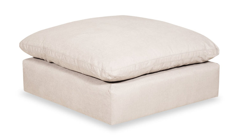 Sofa sectionnel modulaire Eclipse 6 pièces en tissu d’apparence lin avec poufs et coussins réversibles en duvet et plumes - blanc lin