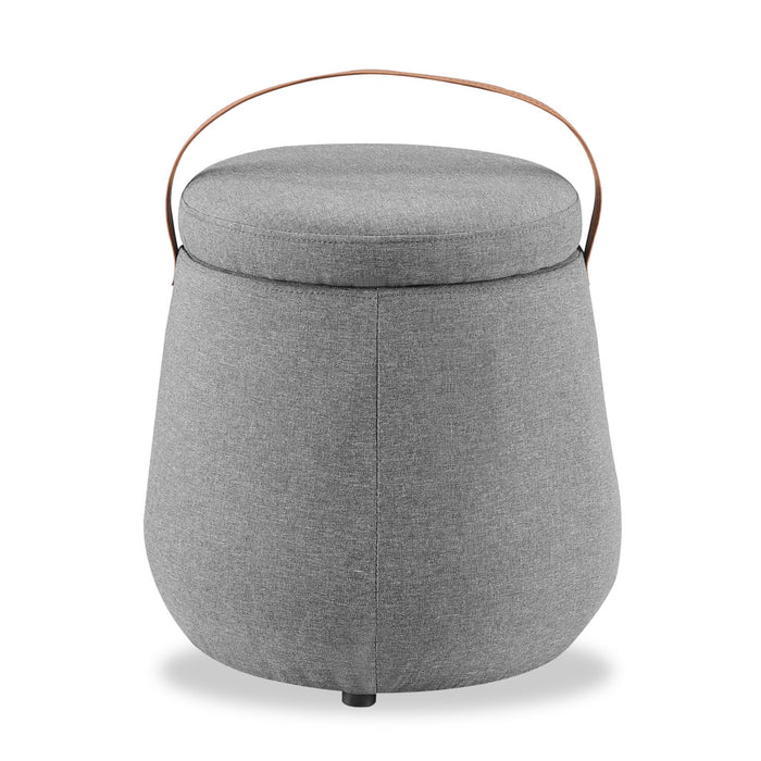 Pouf de rangement rond Vancouver de 18 po en tissu avec poignée - gris