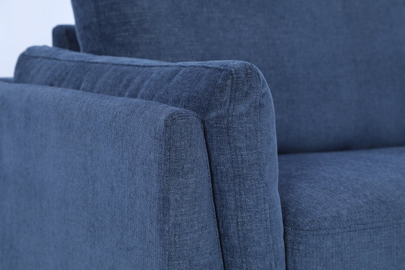 Sofa sectionnel de droite Zara 2 pièces en tissu avec fauteuil long et pattes en bois - bleu marine