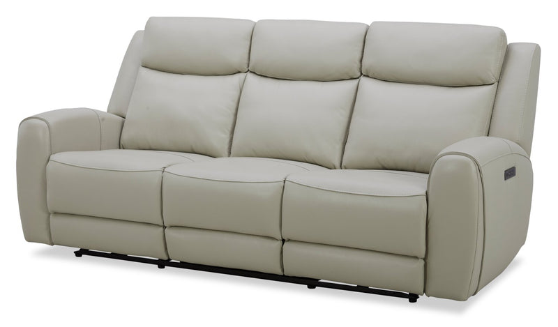 Sofa à inclinaison électrique Reign de 87 po en cuir véritable de qualité supérieure avec ports USB - taupe clair de lune Deltona