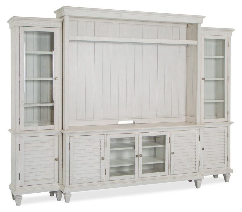 Meuble audio-vidéo rustique Baron 4 pièces de 114 po en pin avec rangement et système de gestion des câbles pour téléviseurs jusqu’à 70 po - albâtre