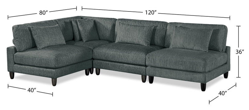 Sofa sectionnel modulaire sans accoudoirs Lounge 4 pièces en chenille - gris