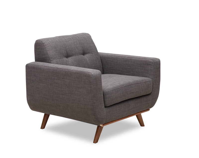 Fauteuil Freeman Kort & Co. de 37 po en tissu d’apparence lin avec pattes en bois et coussin de dossier capitonné - gris anthracite