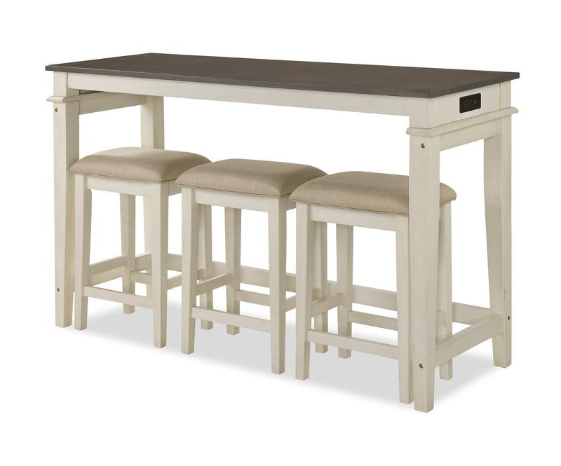 Console contemporaine Nyles de 60 po avec 3 tabourets de hauteur comptoir et ports USB - babeurre