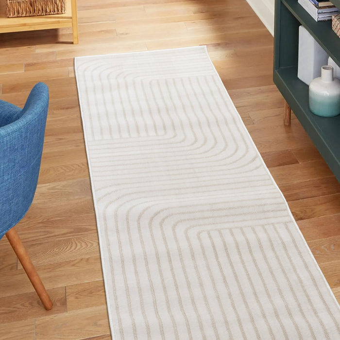 Carpette lavable Fresh beige à rayures modernes - 2 pi 0 po x 6 pi 7 po 