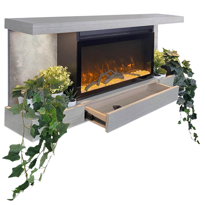 Foyer électrique Drift de 48 po avec manteau mural - gris 