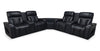 Sofa sectionnel à inclinaison électrique Zen 3 pièces en tissu d’apparence cuir avec massage et 2 consoles à compartiment réfrigéré - noir