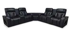 Sofa sectionnel à inclinaison électrique Zen 3 pièces en tissu d’apparence cuir avec massage et 2 consoles à compartiment réfrigéré - noir
