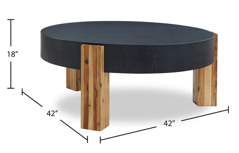 Ensemble de 2 tables rondes modernes Sutton de 42 po en bois massif, table à café et table de bout - noir