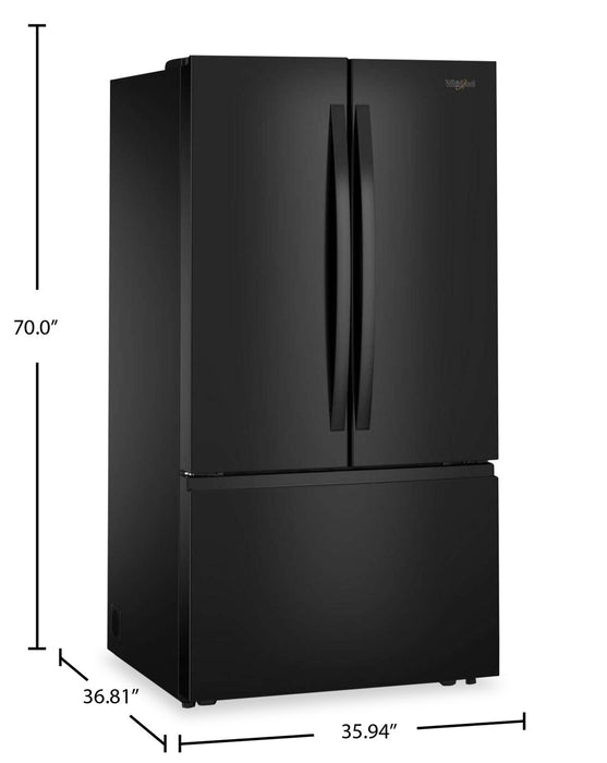 Réfrigérateur Whirlpool de 36 po et de 31 pi3 à portes françaises avec machine à glaçons - noir- WRFF3136SB