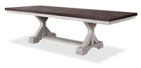 Table de salle à manger Willow avec base à tréteaux et rallonge de 84 po à 106 po (L) - blanc rustique et brune