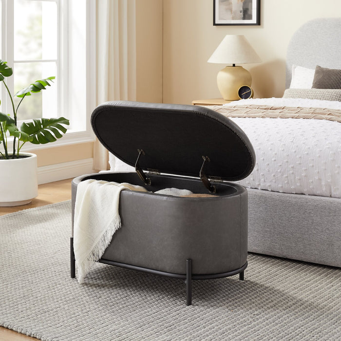 Pouf de rangement Victoria de 18 po en similicuir avec base en métal - anthracite
