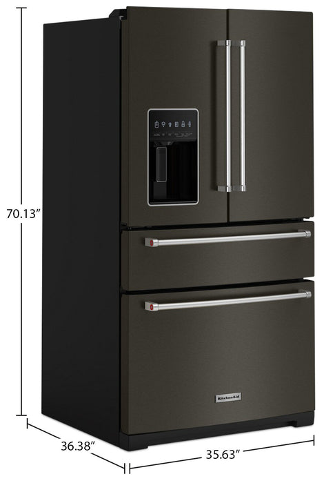 Réfrigérateur KitchenAid de 26,2 pi³ et de 36 po à portes françaises - acier inoxydable noir - KRMF536RBS