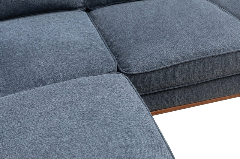 Sofa sectionnel Kassia de Kort & Co. 2 pièces en tissu d’apparence lin avec base et pattes en bois - bleu