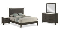  Ensemble de chambre à coucher Sable gris foncé 6 pièces avec lit, commode, miroir et table de nuit - format lit double
