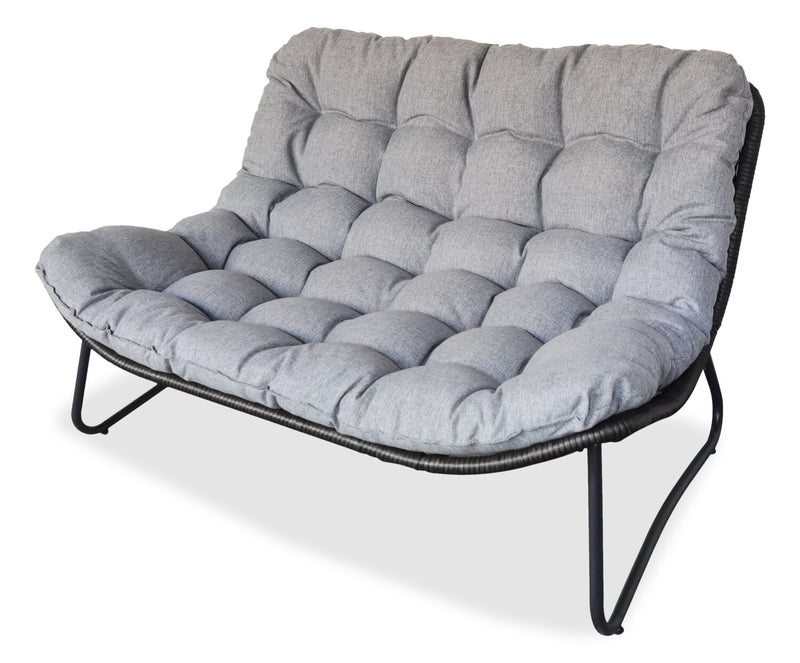 Ensemble de conversation Oslo 4 pièces pour la terrasse à l’extérieur avec causeuse, 2 fauteuils de détente et table à café - osier en résine et métal, résistant aux rayons UV et aux intempéries - gris